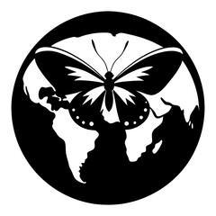 Butterfly on Earth vector silhouette