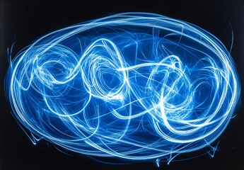 Abstract Blue Energy Swirl: Glowing Light Trails and Fractal Art