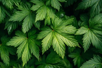 Lush green foliage, vibrant leaves background.
