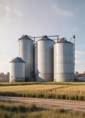 Obraz premium Barns and silos in Osterwiese with white background, Germany, landscape