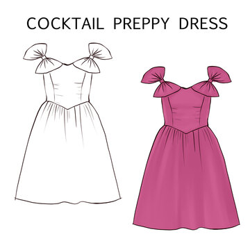 FLAT TECHNICAL FASHION ILLUSTRATION - PREPPY COCKTAIL DRESS