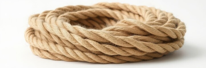Fototapeta premium Coiled jute rope, ends tucked securely under bight, twine, packing, rough
