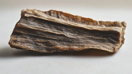 Close-up of a dark brown, rough-textured, irregularly shaped piece of dried meat.