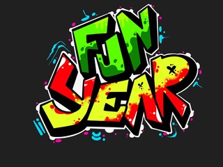 Graffiti Art, digital graffiti inscribed with fun year with unique patterns and bright colors 