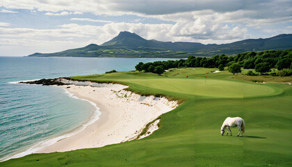 Cheval au bord du parcours de golf c&ocirc;tier