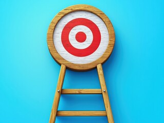Target Symbol on Wooden Ladder Against Blue
