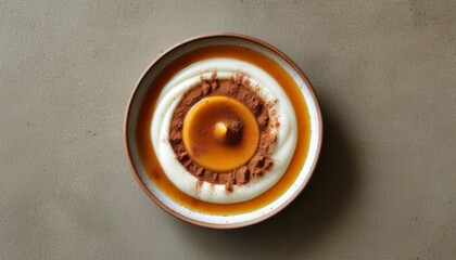 Traditional Colombian Natilla Dessert Served in a Decorative Bowl with Caramel Drizzle