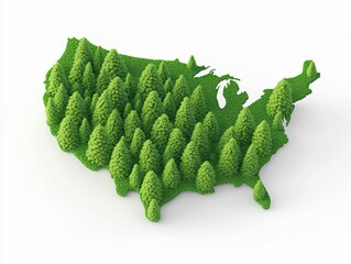 USA Map Covered in Lush Green Pine Trees: Environmental Conservation Concept