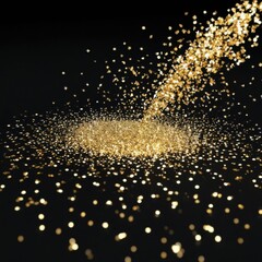Fototapeta premium A glistening pile of golden dust with shimmering particles floating in the air