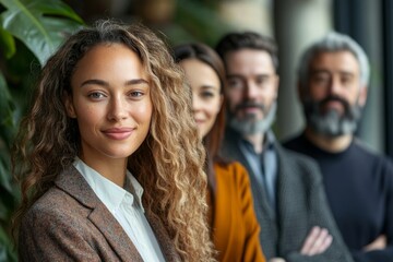 Obraz premium background image of a group of business people in the office lobby, Generative AI