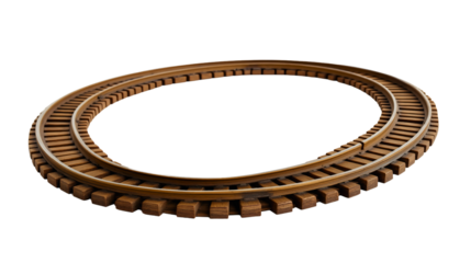 Tranquil Journey on a Winding Railway Track with Circular Outline and Freight Vehicles isolated