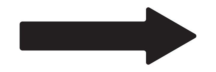 Thin black arrow pointing right. Long, straight-line arrow icon in white. Graphic illustration for direction symbols, up and down signs. Vector horizontal arrow variation isolated on white background 