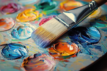 Obraz premium Close-Up of Color Palette with Paintbrush