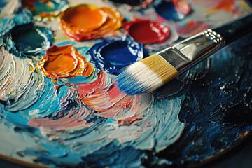 Fototapeta premium Close-Up of Color Palette with Paintbrush