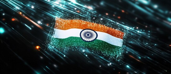 Digital India flag with light trails.
