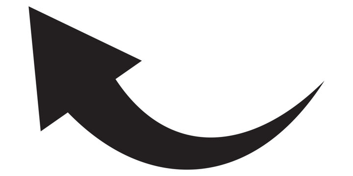 vector icon of a thin long arrow. Black arrows vector illustration. long curve arrow icon vector illustration. black long arrow.  Curved arrow icon vector.  Blac long curved arrow on white background.