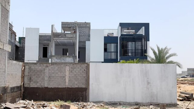 Under Construction House Or Villa's, Villa's With Concreate Block Or Bricks, Exterior View Of 02 Story Under Construction House With Modern Design.
Under Construction Home Or House Under Construction