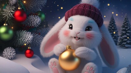 Christmas bunny in the snow