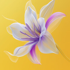 A purple and white gradient petal, blooming, thin and light, silk material, linear stamen.