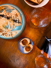 Hummus and Marinated Eggs Served