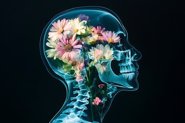 arafed image of a human head with flowers in it