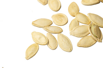 A handful of pumpkin seeds in transparent background, emphasizing their natural texture, nutritious appeal, and suitability for healthy eating or cooking concepts