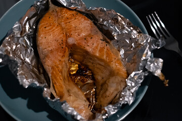 Baked Salmon Steak in Foil
