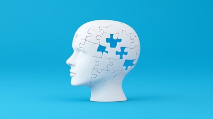 A puzzle piece in the shape of a human head, symbolizing the challenges of mental health and the search for understanding for World Mental Health Day.