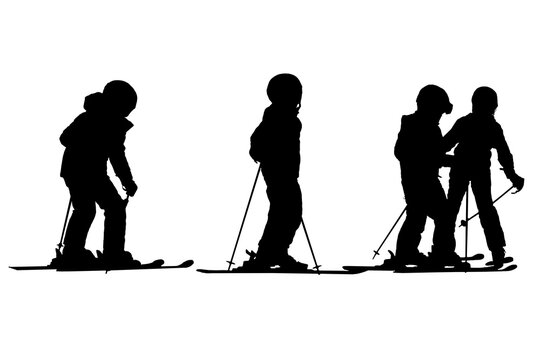 Children ski school silhouttes