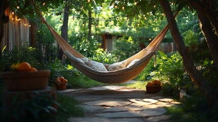 Serene Hammock Scene Underneath Twinkling Lights