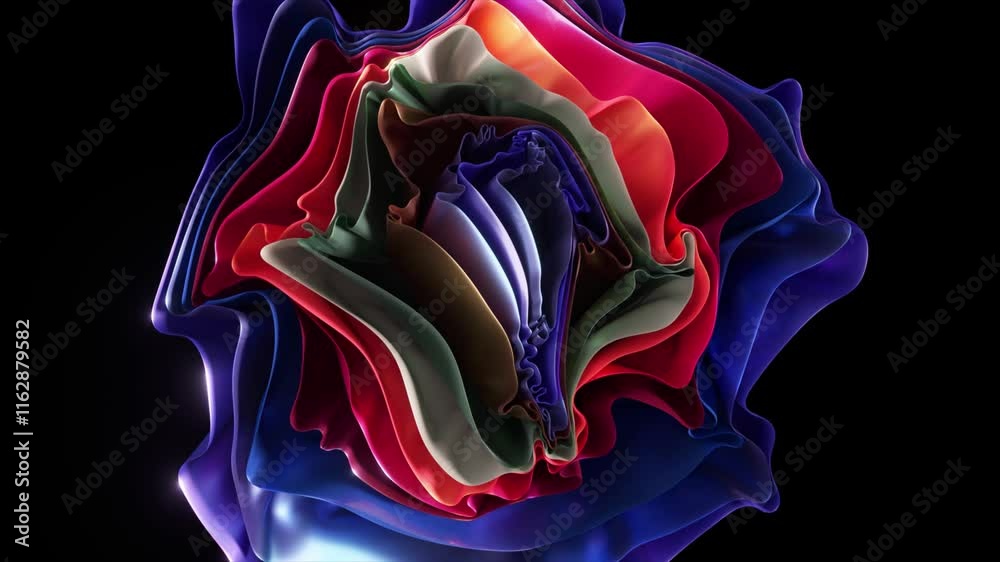 Poster multicolored wavy shapes converge, creating a dynamic and visually captivating abstract composition 