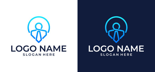 Illustration Vector logo design Pin tie map icon, combination of tie person symbol and pin.