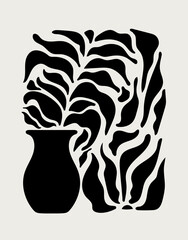 Hand drawn black organic shapes on a cream background. Elegant poster or greeting card. Abstract background.
