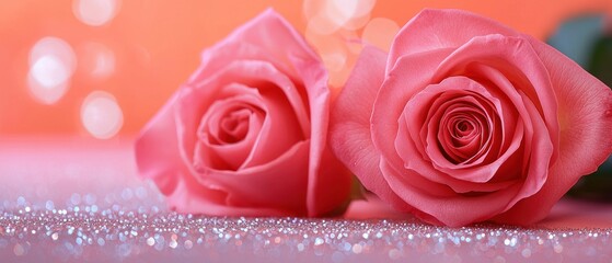 Delicate pink roses on sparkling surface romantic setting floral photography close-up