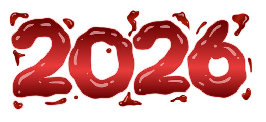 2026 year in bloody style. Vector banner isolated on white. Halloween blood design.