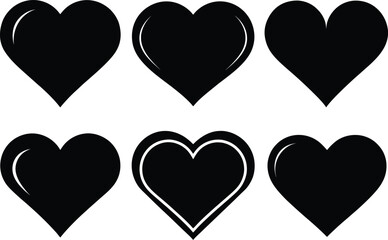 Heart icon shape design collection. Set of love symbols isolated design, 
Black heart shapes silhouette icon set.
