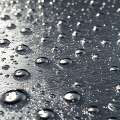 A mesmerizing close-up of water droplets glistening on a metallic surface, creating a captivating abstract pattern.