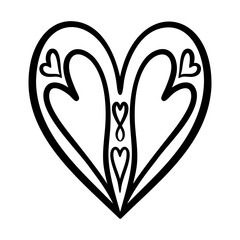 Vector heart illustration in line art style. Graphic monochrome drawing. Hand drawn heart outline sketch, ink illustration. Design element for wedding invitation, Valentines day card, tattoo, logo