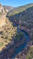 The Ventano del Diablo viewpoint overlooking the Júcar River gorges in the mountains of Cuenca, Castilla-La Mancha, Spain, offering breathtaking natural scenery.