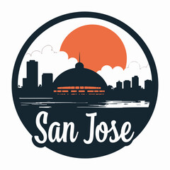 Detailed silhouette of the Tech Interactive Dome with the San Jose skyline, ideal for tech-inspired projects, urban illustrations, and architectural designs