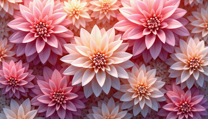 Fototapeta premium Soft pink and peach dahlia flowers in full bloom