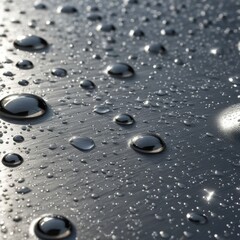 A mesmerizing close-up of water droplets glistening on a metallic surface, creating a captivating abstract pattern.
