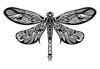 Dragonfly silhouette icon. Tattoo design. Vector illustration