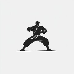 Obraz premium Silhouette of a Karate Practitioner in a Fighting Stance
