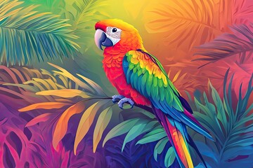 Fototapeta premium Vibrant Macaw Perched Amidst Lush Tropical Foliage