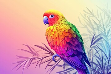 Obraz premium Vibrant Rainbow Parrot Perched Amongst Tropical Foliage