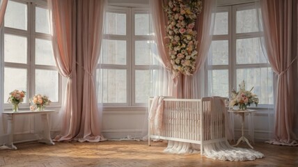 Living room interior with vintage furniture and floral wreath on the wall