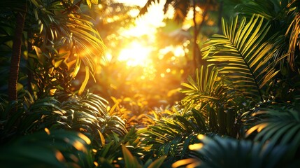 Sunlight filtering through tropical foliage