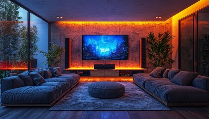 Smart home entertainment incorporating IoT-connected devices like smart TVs, speakers, and AI