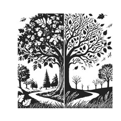 Autumn's Silent Beauty Tree Illustration